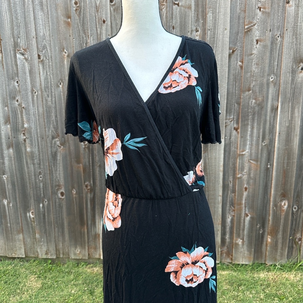 Loveappella Black and Pink Floral Maxi Dress EUC - Picture 3 of 10
